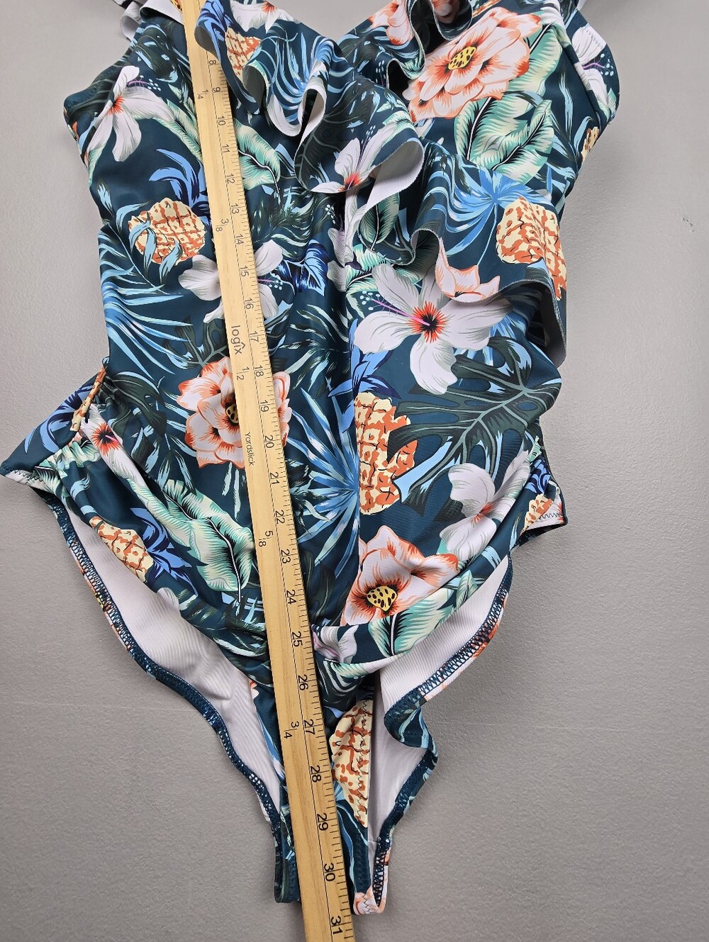 Blooming Jelly Tropical Print One-Piece Swimsuit‎ Ruffle Neckline Women Size XL - Picture 10 of 13